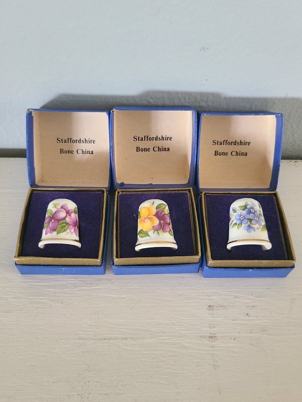 Set of Queen's Fine Bone China Floral Thimbles Staffordshire